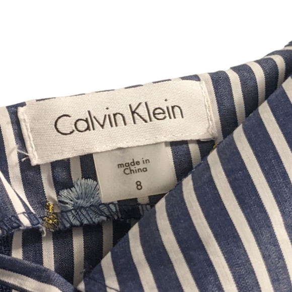 Calvin Klein Cold Shoulder Pin Striped Floral Embroidered Midi Dress 8 - Picture 4 of 4